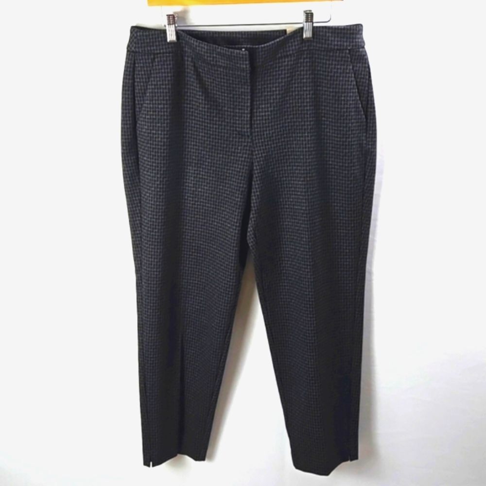 Chicos Womens Houndstooth Knit Straight Ankle Pants Dark Gray size 2 (L/12) -NWT